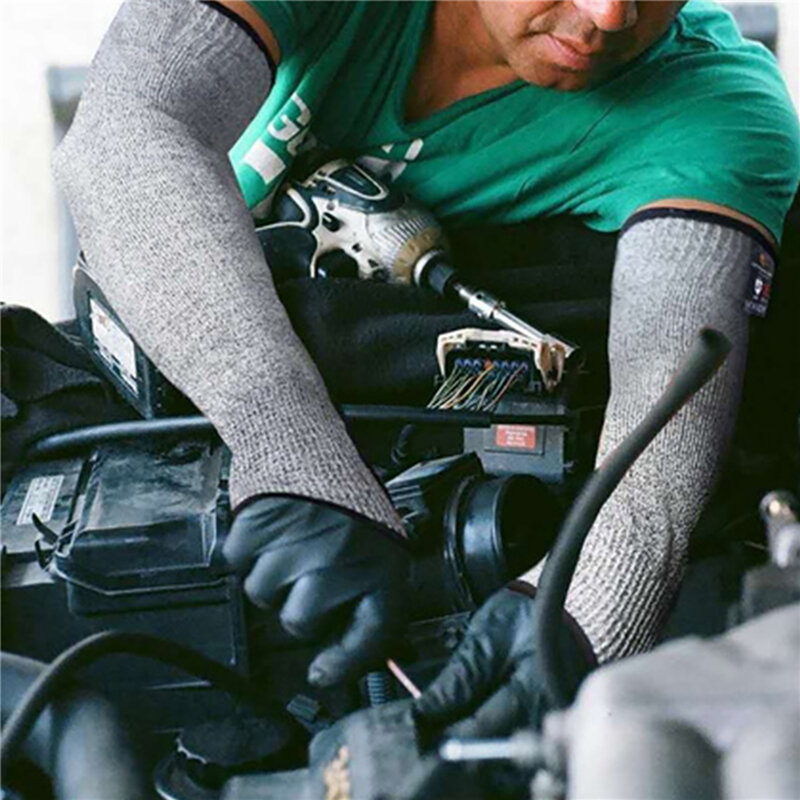 1คู่ระดับ5 HPPE Cutproof ทนแขนแขนถุงมือความปลอดภัย Anti-Puncture แขนป้องกันสำหรับก่อสร้างรถยนต์กระจก