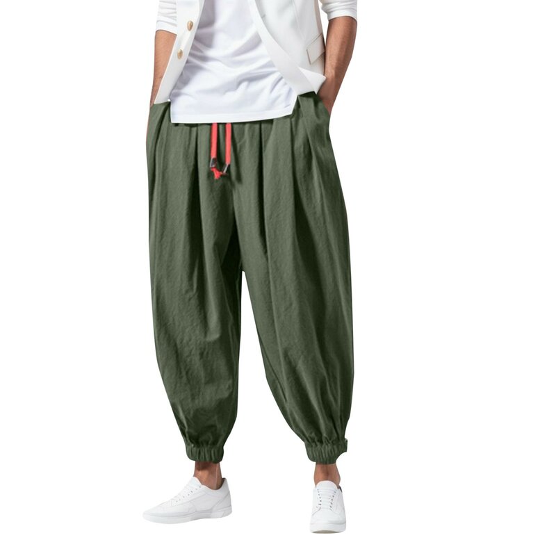 Pantalones bombachos con cordón para hombre, pantalón holgado de pierna ancha con entrepierna, estilo japonés, informal, a la moda, novedad de 2024