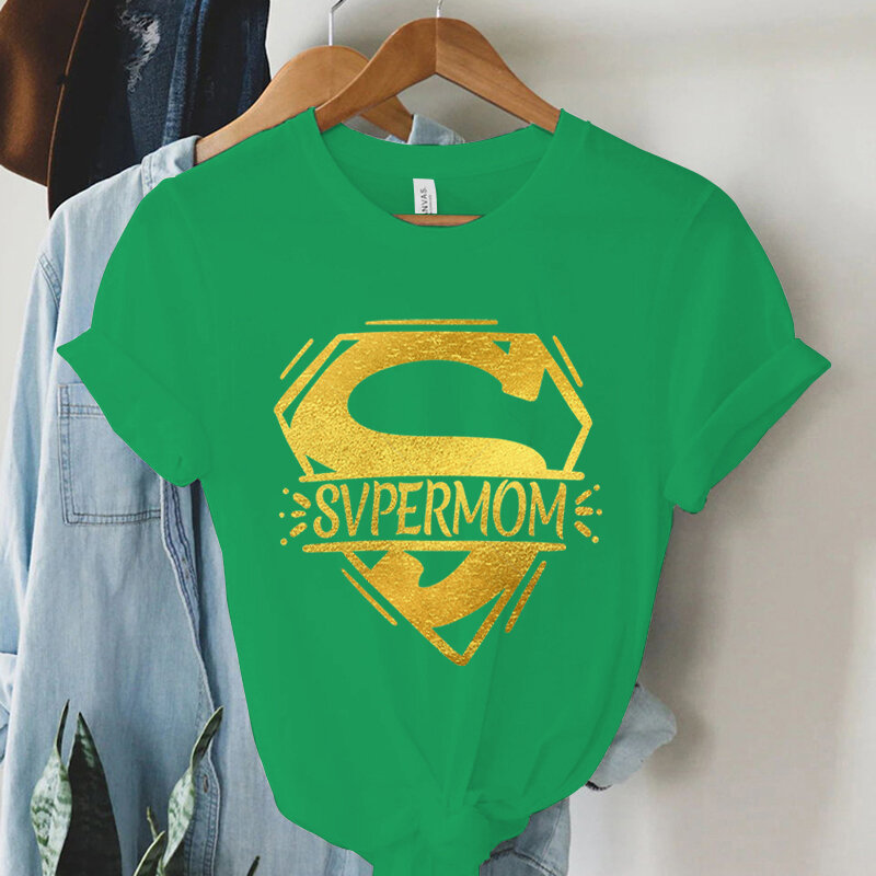 Frauen grafische ästhetische goldene Flash-Druck Super mom Super frauen Freizeit hemd Muttertag Geschenk T-Shirts y2k Mode Sweatshirts