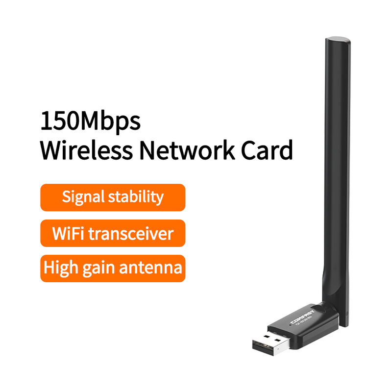 Adaptor Wifi nirkabel 150Mbps, kartu nirkabel USB Driver gratis adaptor Wifi nirkabel penerima Wifi kartu jaringan 2.4GHz antena eksternal komputer