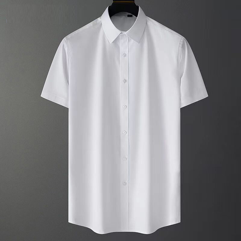 Camisa blanca de manga corta para hombre, camisa informal fina de seda de hielo Formal, traje azul, forro de traje de boda, verano, P69