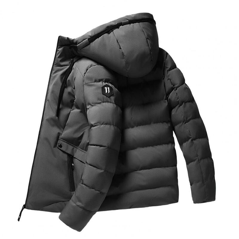 Mantel pria modis, mantel katun bertudung tahan angin dengan saku ritsleting, jaket hangat empuk tebal tahan air musim dingin
