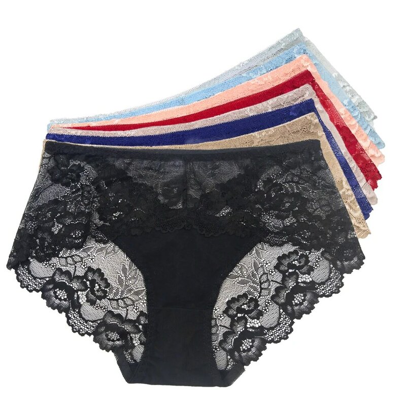 5PCS Cotton 2XL-4XL Big Size High Waist Women's Panties Solid Lace Briefs Underwear Lady Sexy Plus Size Underpants