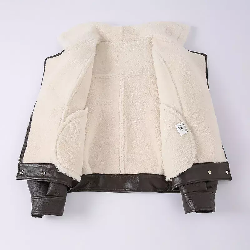 Abrigos de piel de oveja auténtica para mujer, chaqueta gruesa y cálida de piel auténtica con cuello levantado, 2023, MH5173L