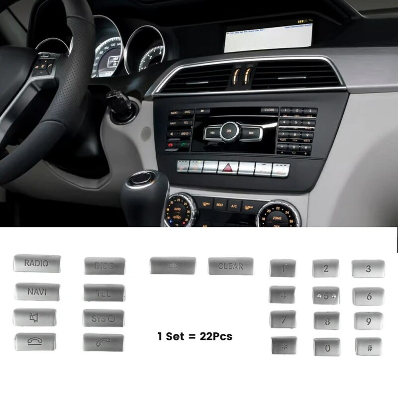 Interruptor de prata botão tampa para Mercedes Benz, adesivos, painel de CD, números, cls classe, c218, 12-13, adesivos, acessórios