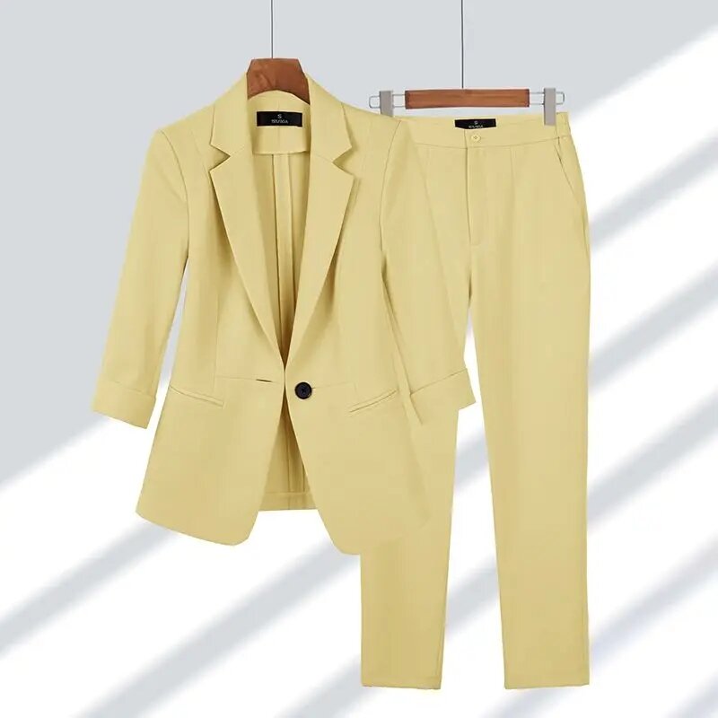 2024 Spring Summer New Elegant Suit Jacket Matching Set Women's Korean Chic Blazers Coat Pants 2 Piece Female Professional Suit