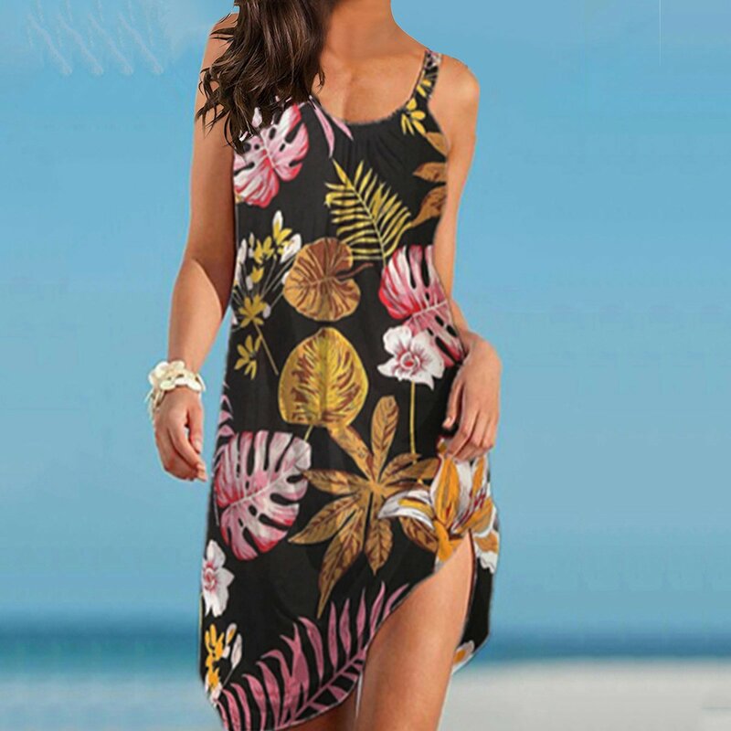 Abito estivo da spiaggia girasole per donna stampa 3d vestito estivo da festa per le vacanze da donna abbigliamento Casual senza maniche da spiaggia abbigliamento femminile