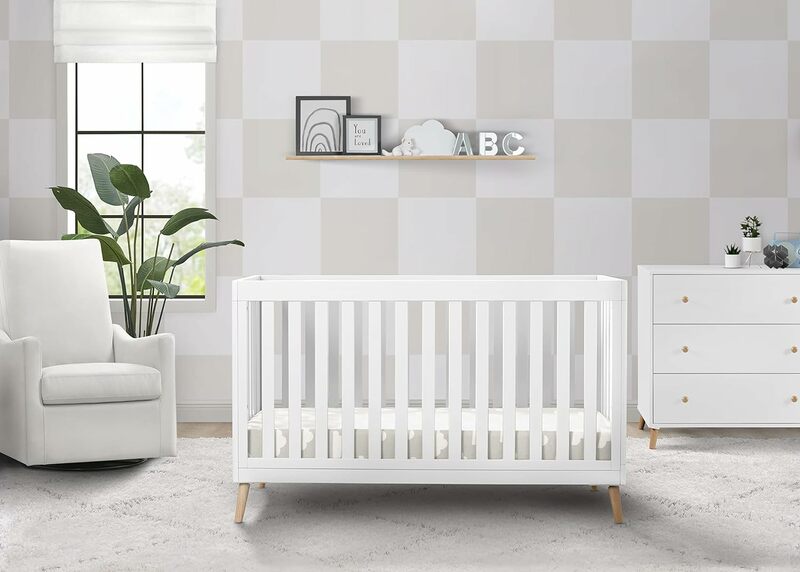 Delta Children Essex 4-in-1 Convertible Baby Crib, Bianca White with Natural Legs，Multiple colors to choose from