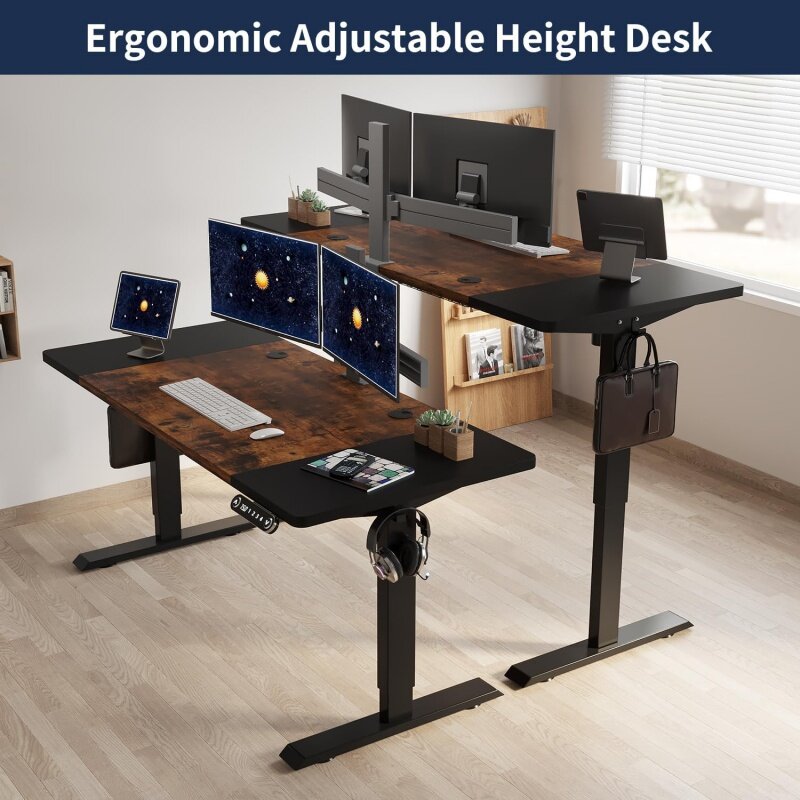 Meja berdiri tinggi dapat disesuaikan, listrik 63x30 inci dengan pengontrol memori, duduk berdiri rumah kantor Splic