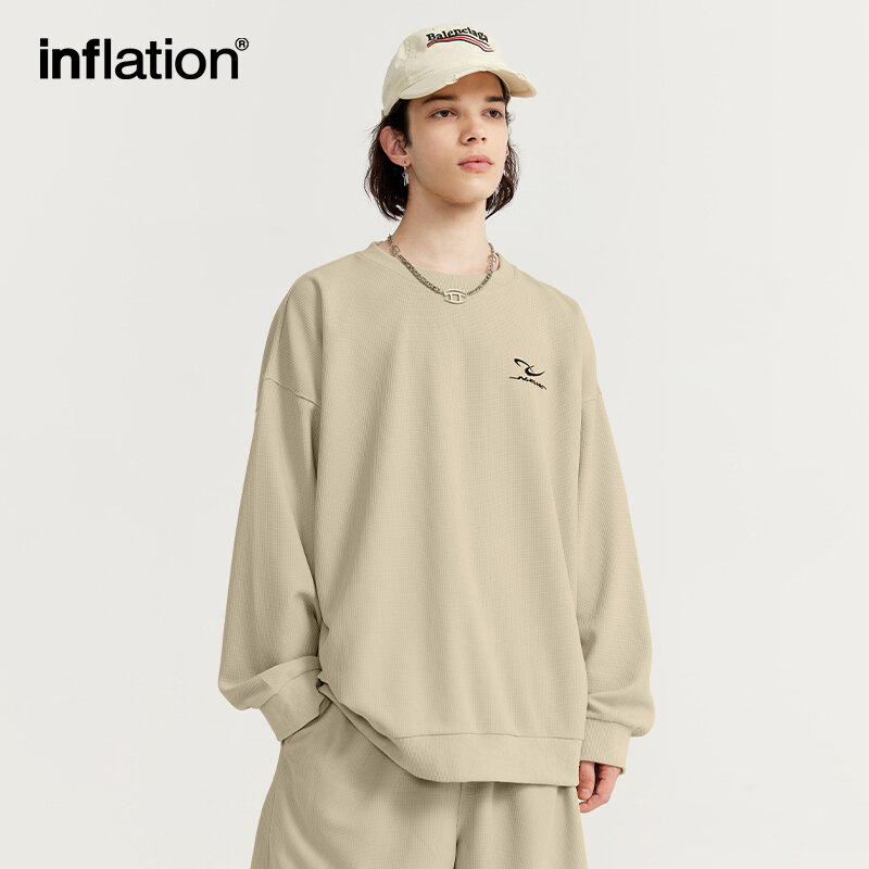 INFLATION-chándal de gran tamaño para hombre y mujer, Conjunto de camiseta de manga larga y pantalones cortos con bordado de tela de Piqué, ropa deportiva Unisex, Primavera