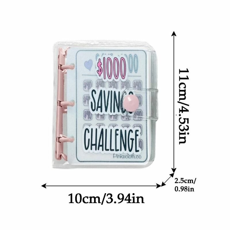 Tahan air $1000 penghematan uang tantangan pengikat tombol penutupan PVC amplop penghematan buku tantangan merah muda/Biru Mini bujet Binder