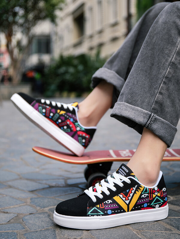 Trendy Streetstyle Skateschoenen Voor Heren, Comfy Non-Slip Casual Sneakers Met Veters Voor Buitenactiviteiten Voor Heren