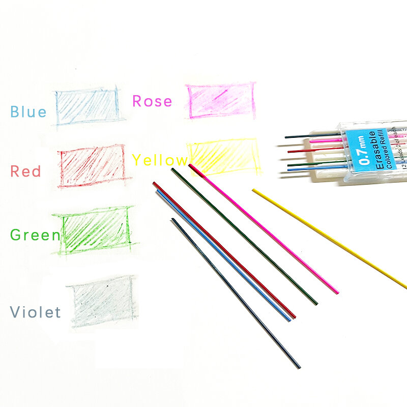 Ensemble de crayons mécaniques en métal, 0.7mm, recharge de plomb coloré 2B, crayon automatique pour peinture artistique, croquis scolaire, fournitures de papeterie de bureau