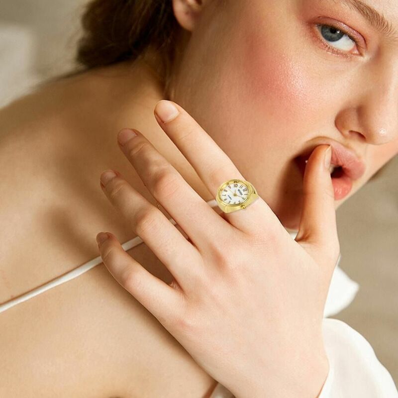 Nuevo reloj de joyería de moda, anillos elásticos redondos de cuarzo, anillos de dedo, reloj Digital, anillo de reloj