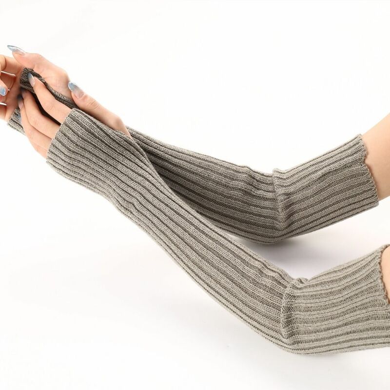 女性用日本製ロングリストグローブ、ホワイトブラックアームウォーマー、ゴスニット指なし手袋、足首スリーブ、原宿、新、52cm