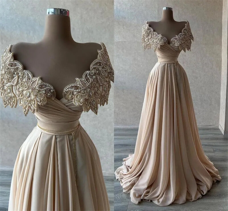 MANRAY Dubai Arabic Luxury Gold Sparkly Evening Dress for Women 2023 Beaded Crystals Formal Prom Dress Elegant Party Dresses