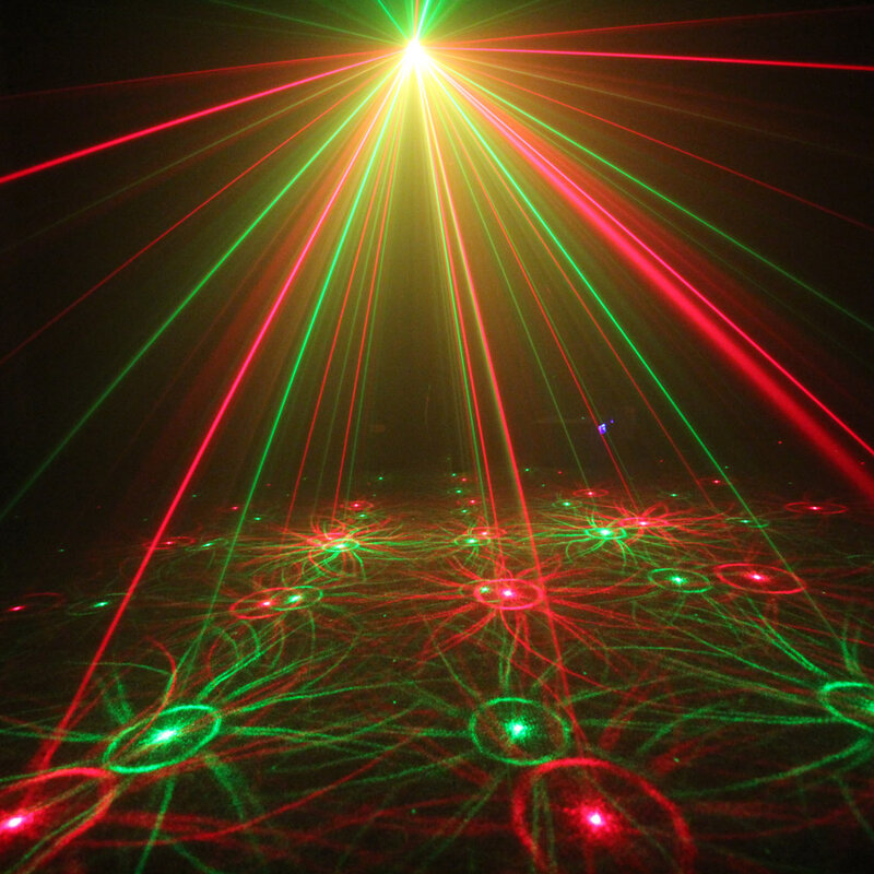 Eshiny mini 4in1 efeito padrão r & g estrela de áudio turbilhão laser projetor palco disco dj bar clube ktv festa de família show de luz p14