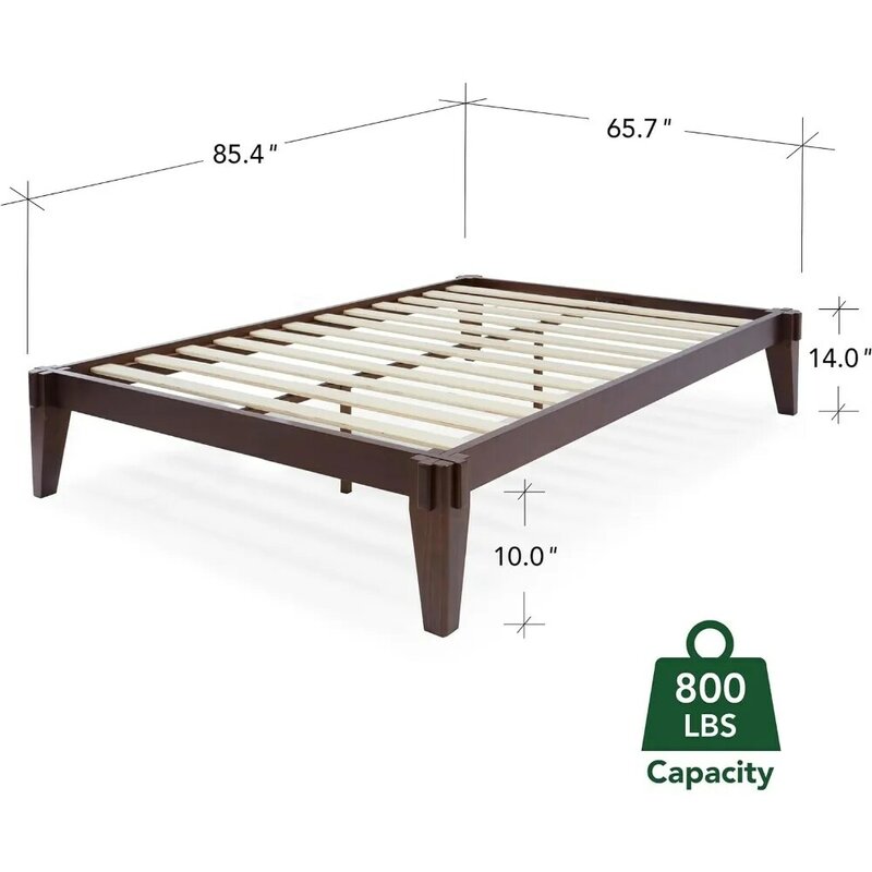 Rama łóżka typu queen-size, łóżko z platformą z litego drewna, rama łóżka stolarskiego, wspornik listew drewnianych, bez potrzeby stosowania sprężyn skrzynkowych, łatwy montaż, minimalistyczny i nowoczesny