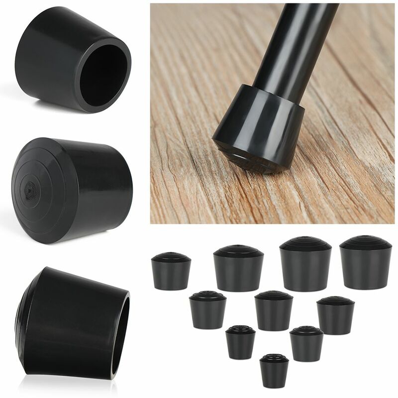 Couvre-pieds ronds noirs en caoutchouc PVC pour meubles, protection de l'environnement, table et chaise, 10 pièces