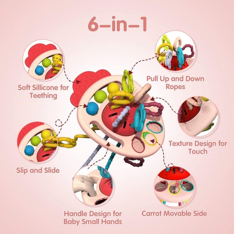 몬테소리 풀 스트링 활동 장난감, 실리콘 미세 운동 기술 개발, 유아 감각 장난감, 1, 2, 3 세 아기 장난감