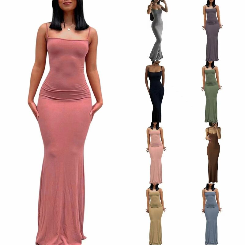 Women's Dress Slim Fit Peach Hip Suspender Long Fishtail Dress Long Dress