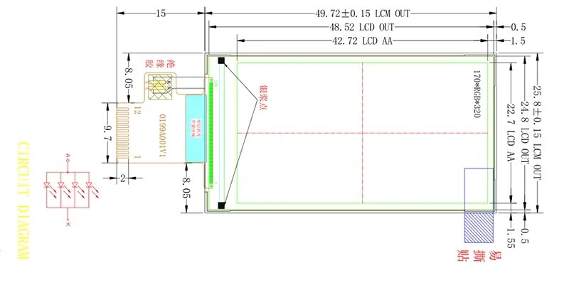Tela de exposição esperta do LCD, módulo de TFT, 170x320, ST7789, SPI, 1,9"