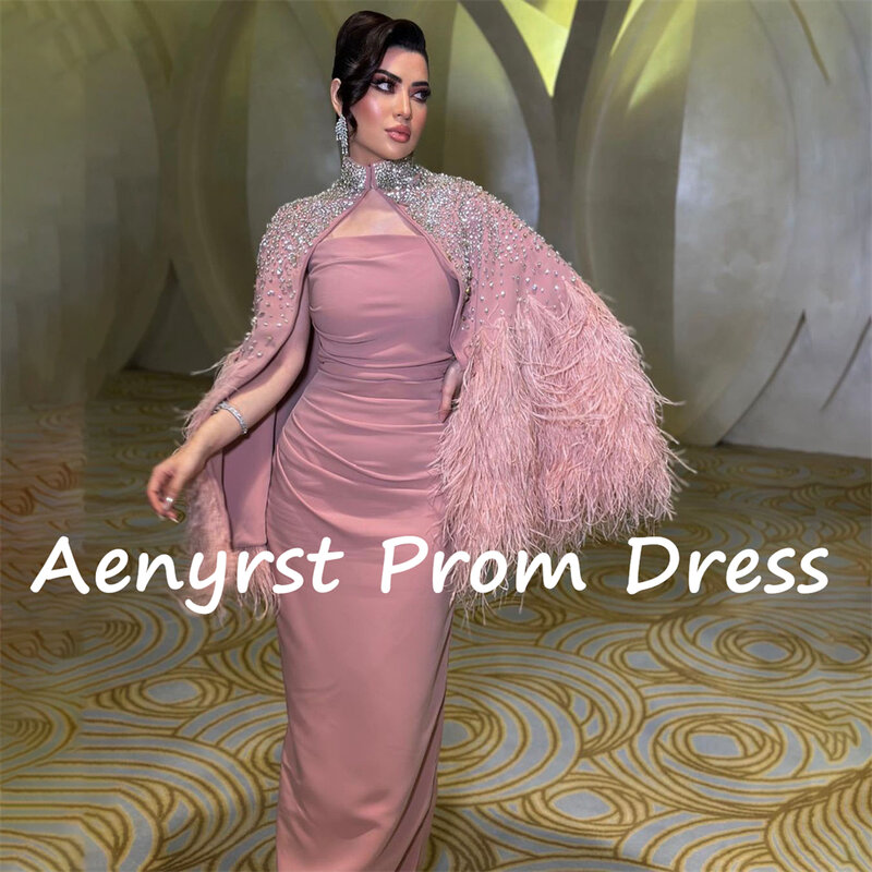 Aenyrst Luxury Beading Crystal Feathers Evening Dresses Strapless With Jacket Mermaid Prom Dress Floor Length Dinner Party Gowns