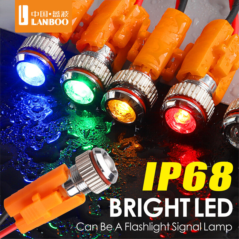 LANBOO 8mm IP68 impermeável ponto luz vermelho verde amarelo bule 12V 24V 110V 250V led metal indicador lâmpada luz indicadora