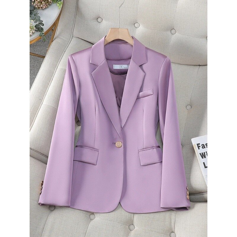 Chaqueta de traje púrpura para mujer, Blazer de oficina para mujer, negro, albaricoque, rojo, manga larga, un solo botón, ropa de trabajo femenina, abrigo Formal de un botón