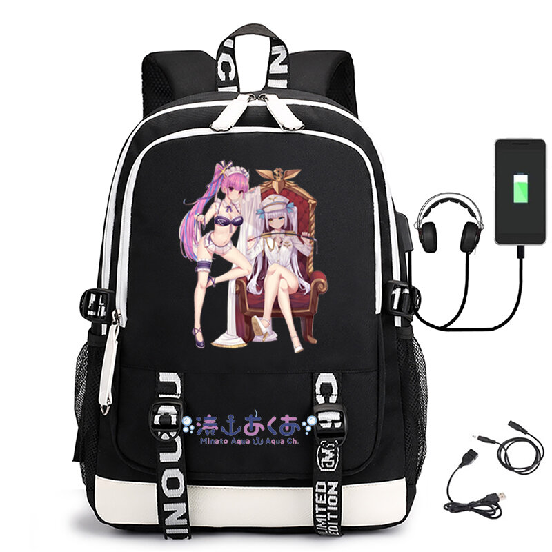 인기 판매 USB 대용량 청소년 학생 책가방 미나토 아쿠아 남녀 레저 여행 가방, 학생 책가방