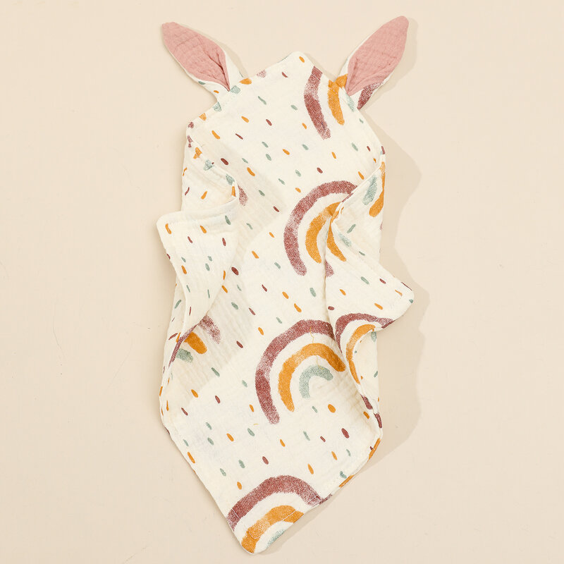Couette en mousseline de coton lapin pour bébé, couverture de poupées de couchage, serviette douce et apaisante pour bébé, bavoirs pour nourrissons