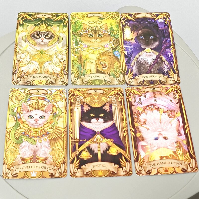 고양이 애호가 및 영적 구직자용 타로 카드, 궁극의 고양이 타로, 9 마리 살아있는 고양이 타로, 78 개, 10.3*6cm