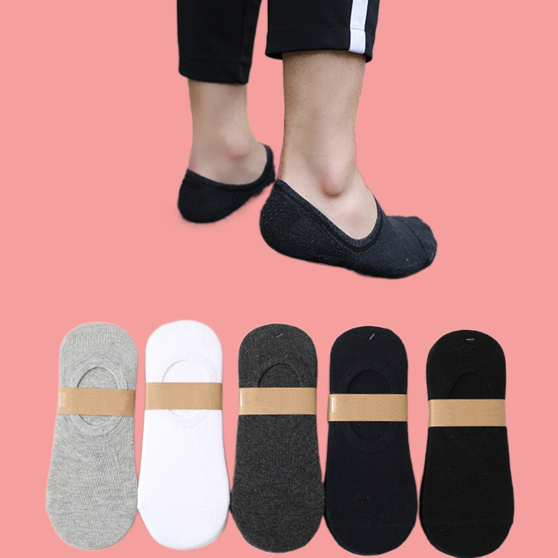 ถุงเท้าสั้นสำหรับผู้หญิงผู้ชาย, 5/10/20คู่ถุงเท้าสั้นกันลื่นมองไม่เห็นถุงเท้าระบายอากาศได้ดีสีพื้นผ้าฝ้ายที่มีคุณภาพสูง