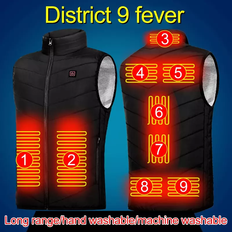 Men USB Infrared 9 Heating Areas Vest Jacket Men Winter Electric Heated Vest Waistcoat For Sports Hiking Oversized S-6XL