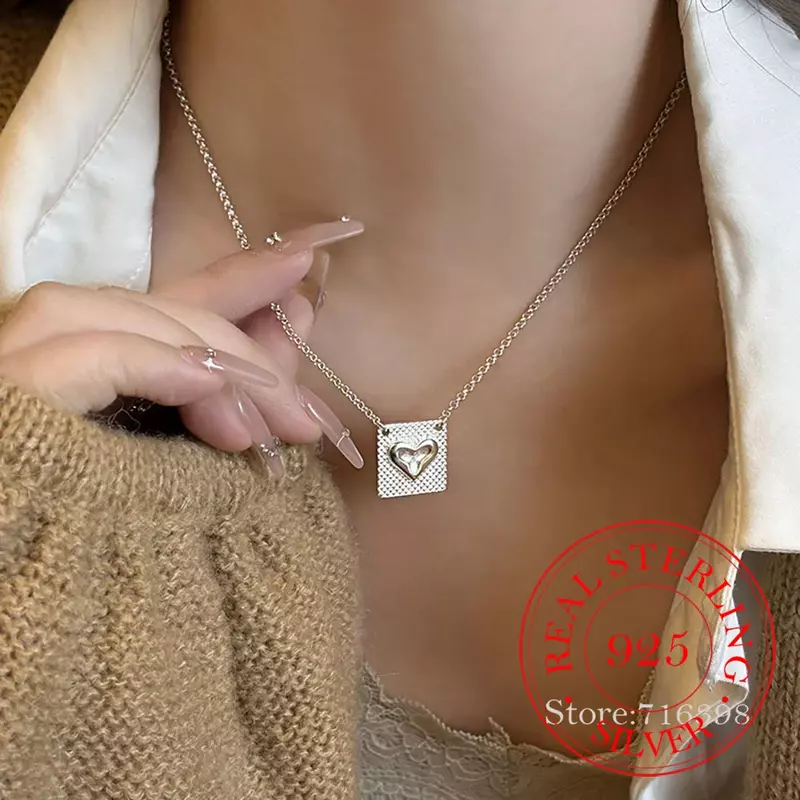 925 Sterling Silver New Ladies Fashion Jewelry alta qualità Cool Squares Love Heart collane con ciondolo per le donne lunghezza 45CM