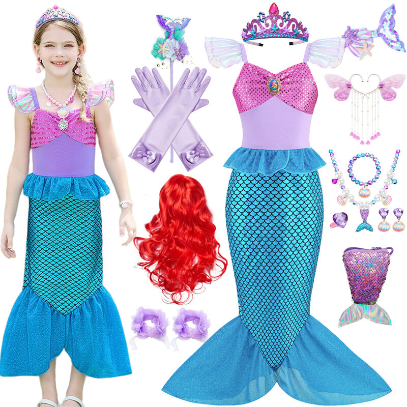 Disney księżniczka syrenka Ariel kostium dla dziewczynek dla dzieci Cosplay dzieci karnawał urodziny na imprezę bal ubrania letnia sukienka westydo