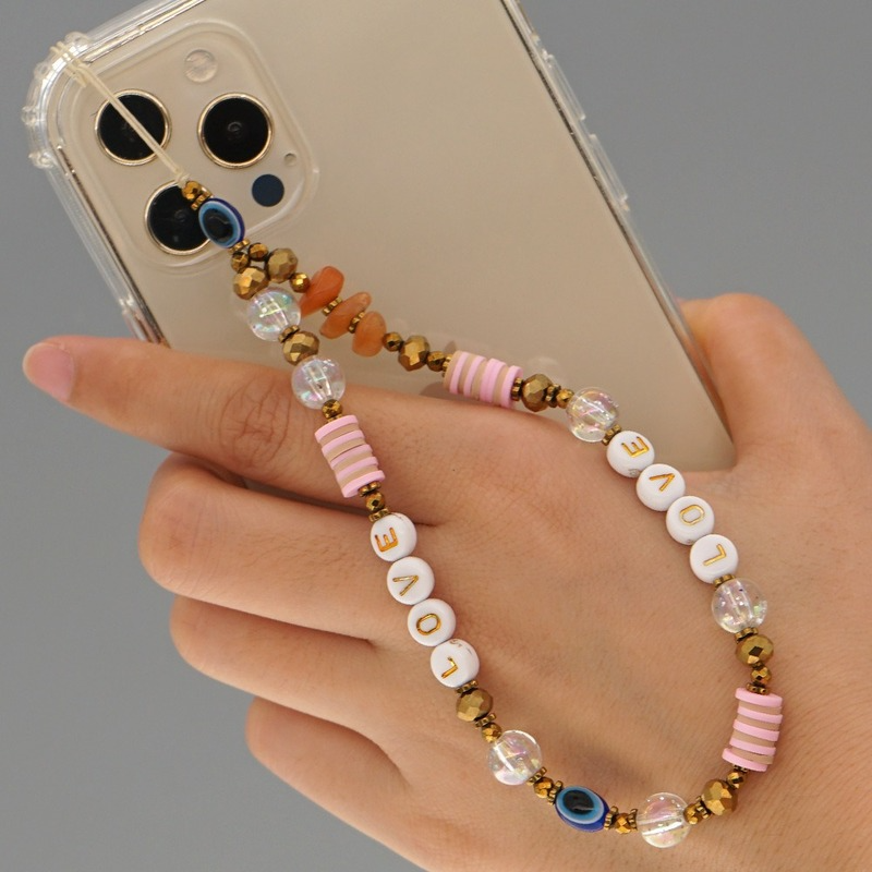 Colorido anti-lost telefone cordão para as mulheres pendurado cabo jóias contas de acrílico universal carta charme corrente do telefone móvel 2021 novo