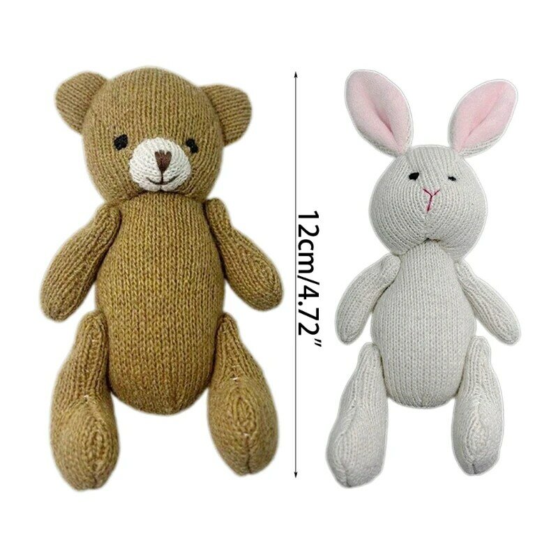 K5DD accesorios para fotos recién nacidos, muñeco oso/conejo tejido a mano, decoración fondo para sesión fotos