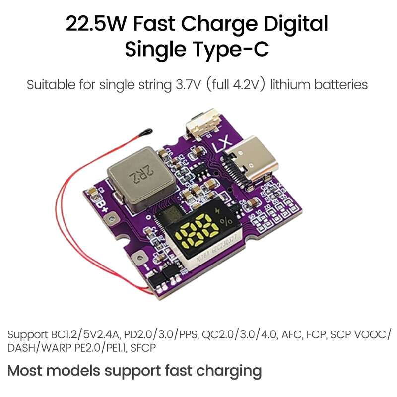 แผงวงจรโมดูลไฟเคลื่อนที่ชาร์จแบบเร็วแบบสองทิศทางแบตสำรอง22.5W พร้อมดิจิตอล/ไฟชนิด-C USB suppd/ QC3.0 2.0