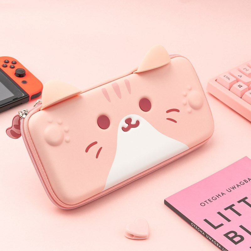 GeekShare Cute Cats Ears Portable Case For Nintendo Switch And Lite Gray 3D Ears Travel Carrying Case For Nintendo Switch OLED