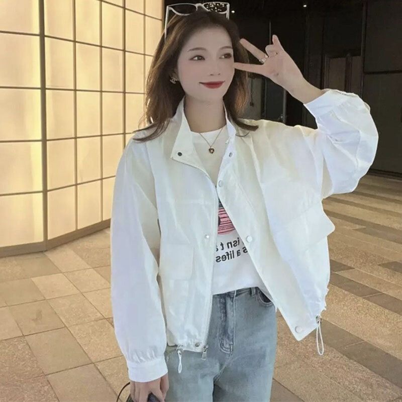 Koreaanse Vrouwen Opstaande Kraag Zonnebrandcrème Kleding Top Jas Zomer Vrouwelijke Dunne Vrijetijdsjack Dames Mode Lange Mouwen Bovenkleding