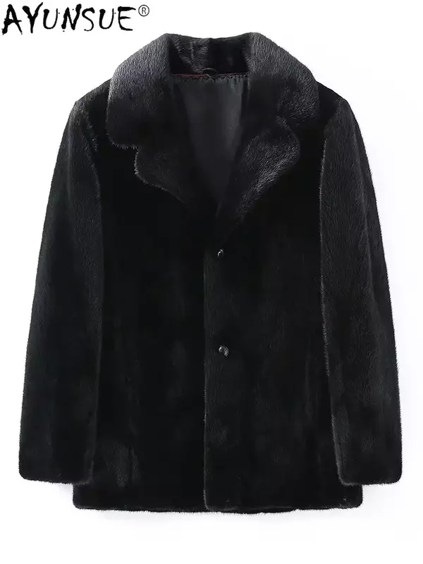 AYUNSUE-Jaqueta de pele de vison natural masculina, casaco de pele real, colarinho, monocromático, qualidade superior, moda, inverno