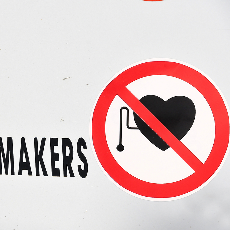 Stiker Logo peringatan tahan air, 5 buah stiker bulat dengan perekat diri, vinil tanpa peacemaker