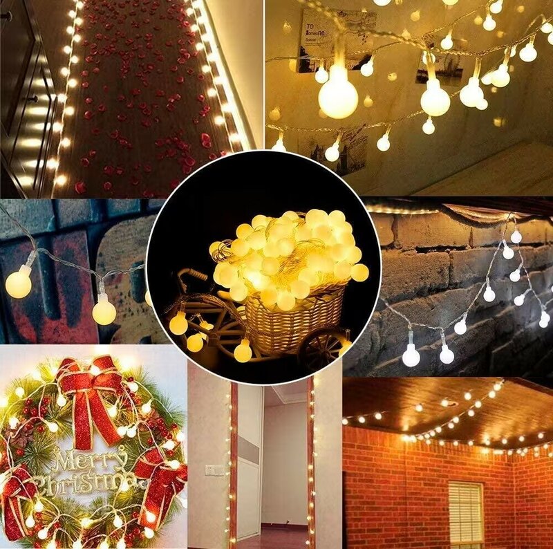 屋外LEDストリングライト,ボールチェーンライト,ガーランド,電球,パーティー,家庭,結婚式,庭,クリスマス,装飾,10m