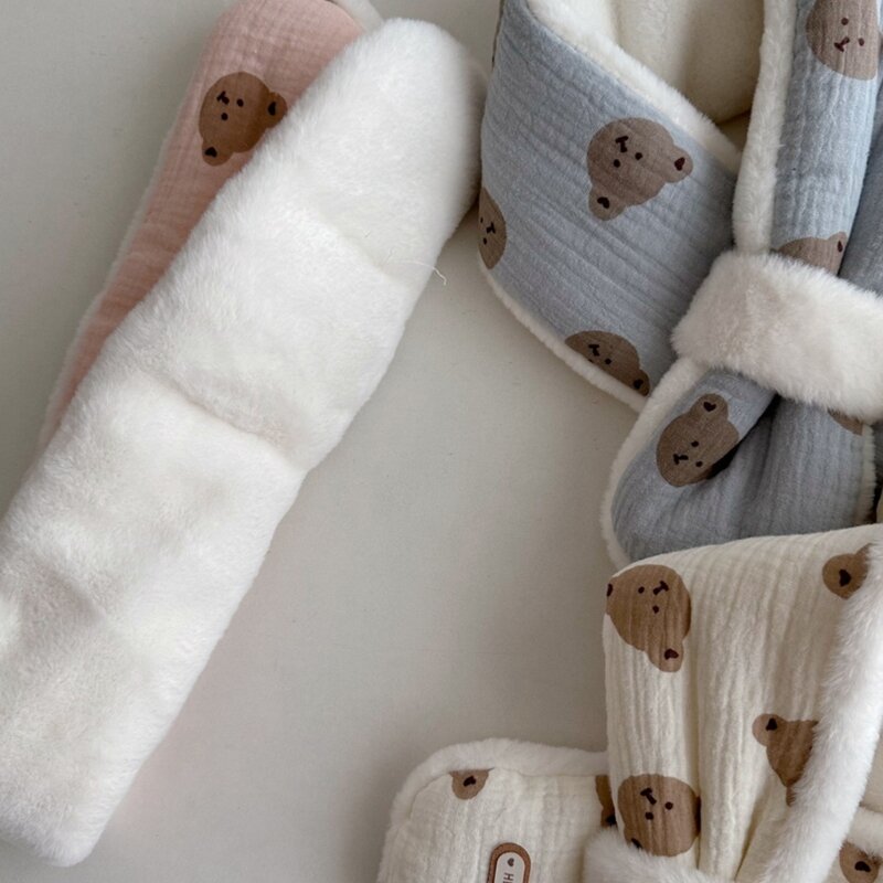 Bufanda de felpa de oso lindo para niños y niñas, bufanda de bebé de dibujos animados, Color sólido coreano, calentador de cuello cálido, invierno