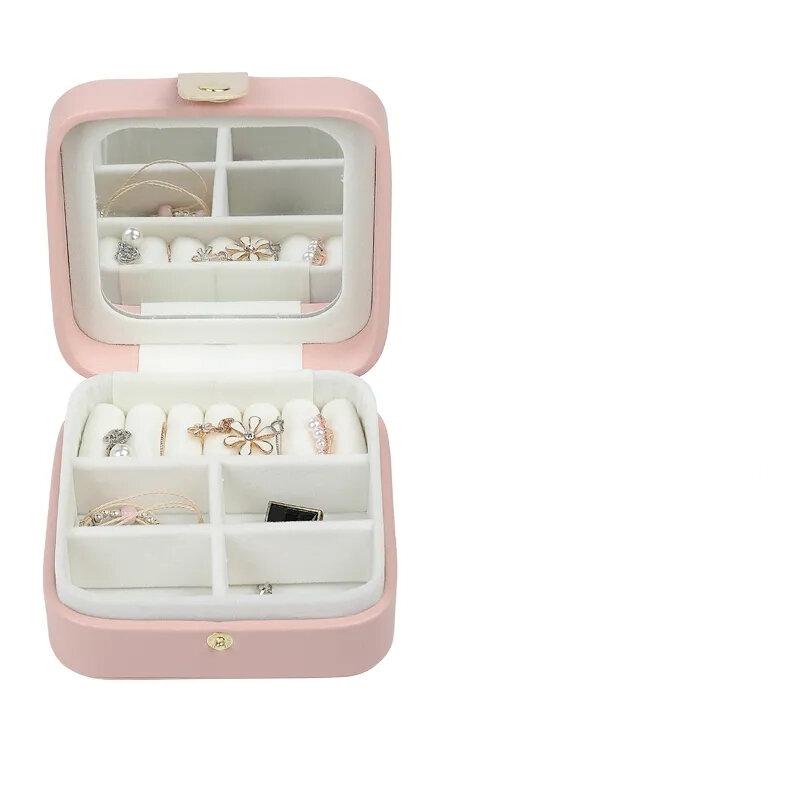 Korean-style Light Luxury Solid Color Portable Jewelry Storage Box Travel Sundries Storage Box Ring Earrings Leather Storage Box