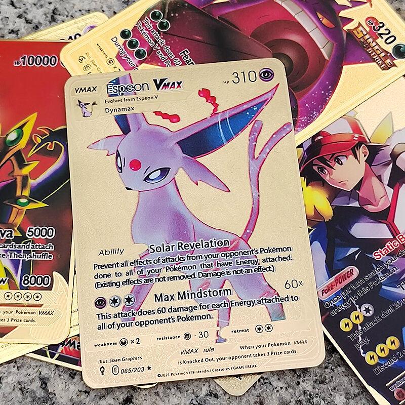 2022 Pokemon บัตรโลหะตัวอักษร Mewtwo Eevee Pikachu Arceus Gengar Charizard Pokémon GX Vmax EX เกมเด็กของเล่นคริสต์มาส