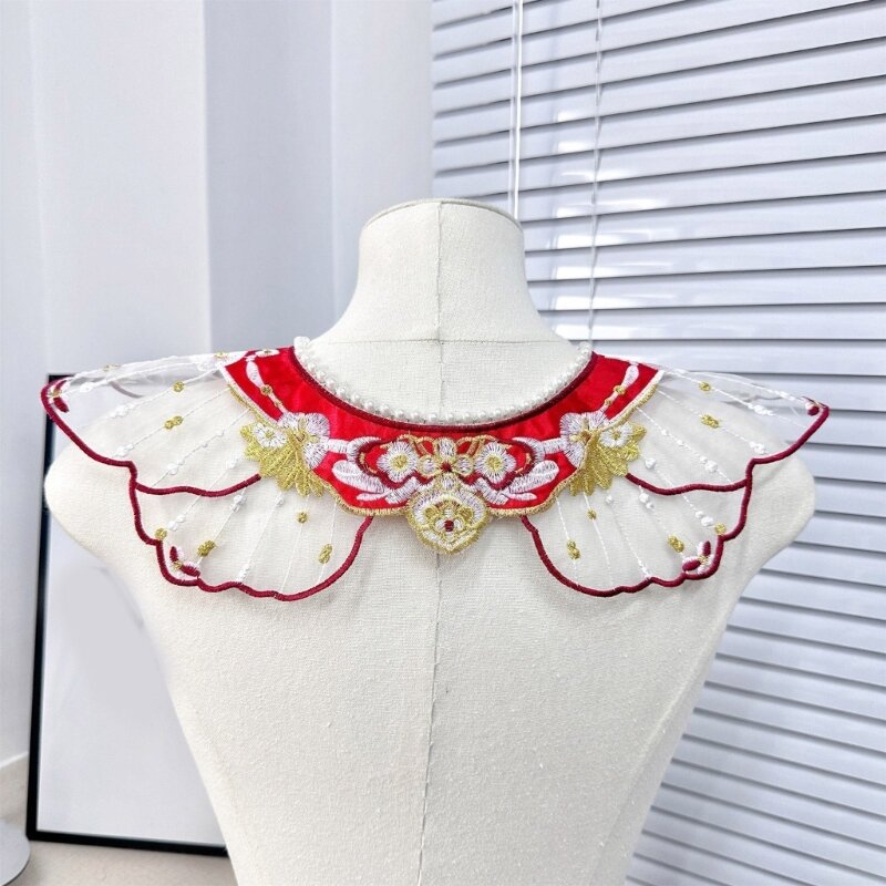 Afneembare sjaal valse bloemen Yunjian borduurwerk parels kraag wrap Hanfu sjaal