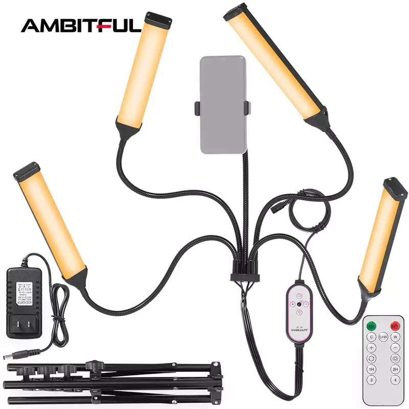 AMBIRFUL مزدوجة الذراع ملء ضوء LED مع حامل ترايبود ، استوديو التصوير الفوتوغرافي ، صورة شخصية ، 30 واط