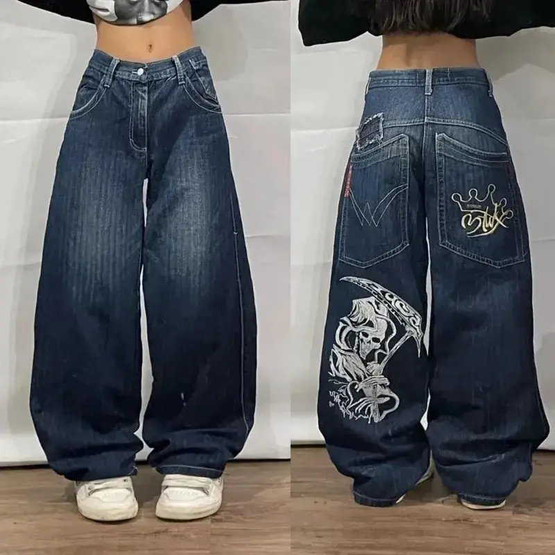 Pantalones vaqueros Mom Retro con estampado de Hip Hop para mujer, ropa de calle Harajuku, pantalones góticos de cintura alta, pantalones de pierna ancha, pantalones holgados Y2K